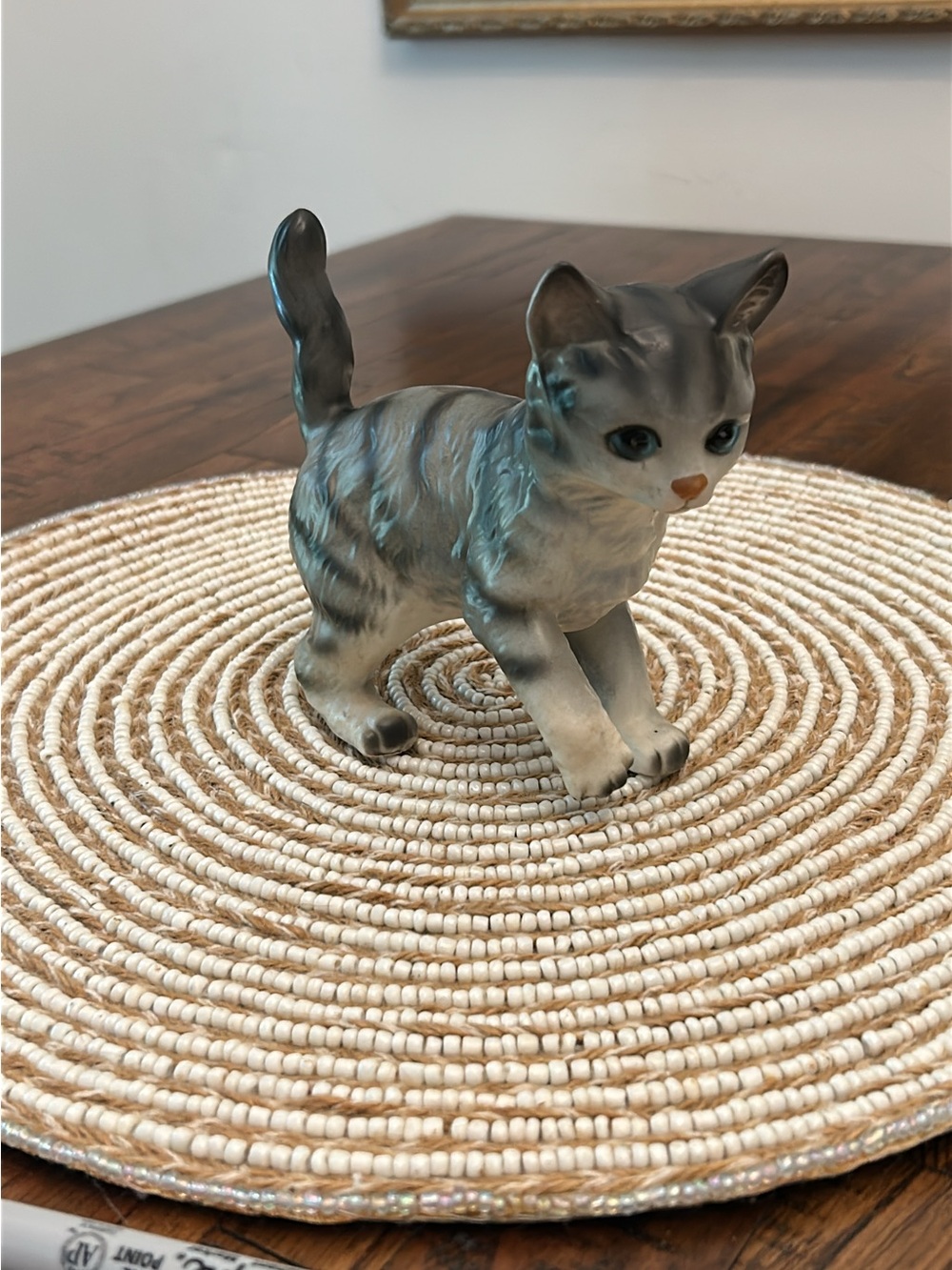 Vintage Porcelain Kitten Figurine Cat Décor Gray